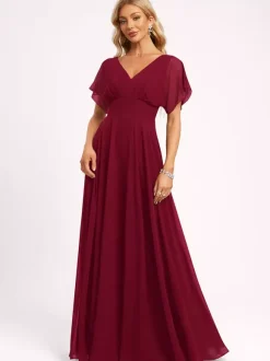 Bridesmaid Dress Ball Gown Floor-Length Zipper Chiffon Wedding Party Dress
