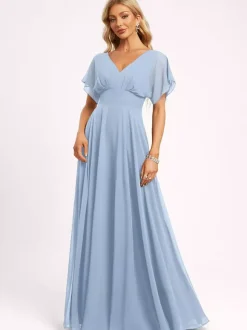 Bridesmaid Dress Ball Gown Floor-Length Zipper Chiffon Wedding Party Dress