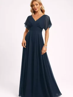 Bridesmaid Dress Ball Gown Floor-Length Zipper Chiffon Wedding Party Dress
