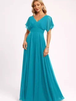 Bridesmaid Dress Ball Gown Floor-Length Zipper Chiffon Wedding Party Dress