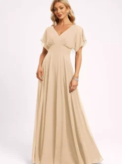 Bridesmaid Dress Ball Gown Floor-Length Zipper Chiffon Wedding Party Dress