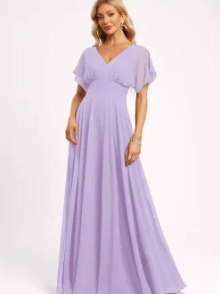 Bridesmaid Dress Ball Gown Floor-Length Zipper Chiffon Wedding Party Dress