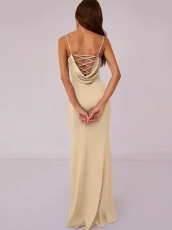 Bridesmaid Dress Ball Gown Floor-Length Lace-up Polyester Wedding Party Dress
