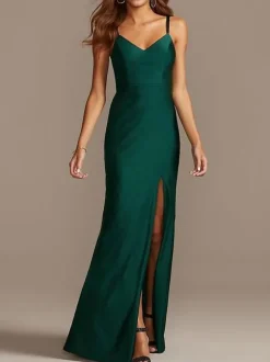 Bridesmaid Dress Elastic Woven Satin Sheath Floor-Length Formal Gowns