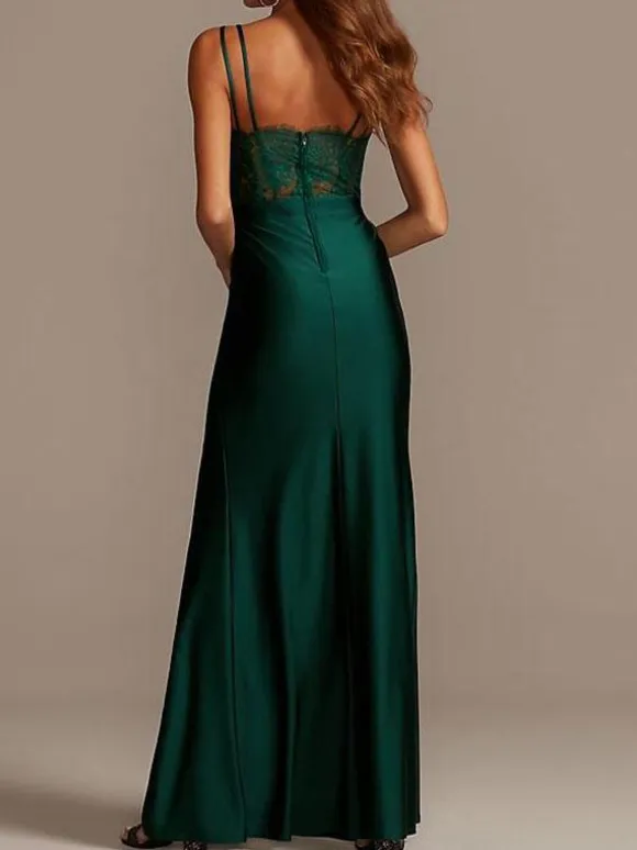 Bridesmaid Dress Elastic Woven Satin Sheath Floor-Length Formal Gowns