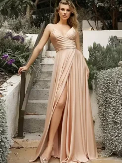 Bridesmaid Dresses A-Line Floor-Length Zipper Satin Fabric Wedding Party Dress