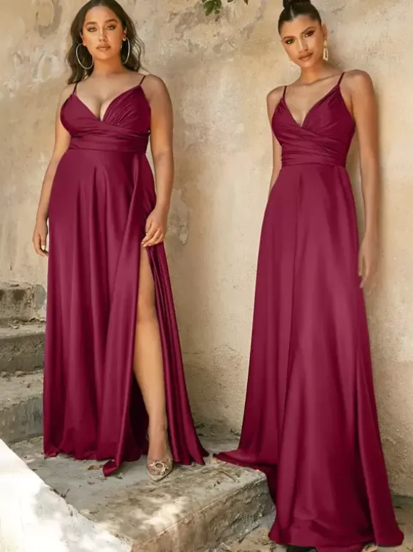 Bridesmaid Dresses A-Line Floor-Length Zipper Satin Fabric Wedding Party Dress