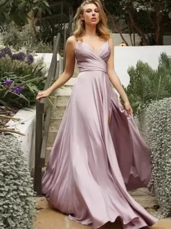 Bridesmaid Dresses A-Line Floor-Length Zipper Satin Fabric Wedding Party Dress