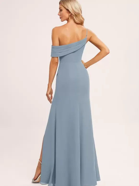 Bridesmaid Dresses A-Line Floor-Length Zipper Chiffon Wedding Party Dress