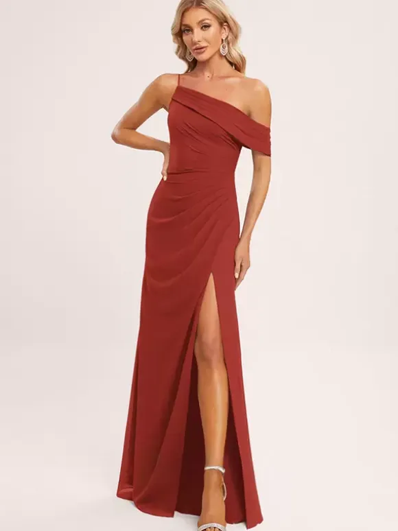 Bridesmaid Dresses A-Line Floor-Length Zipper Chiffon Wedding Party Dress