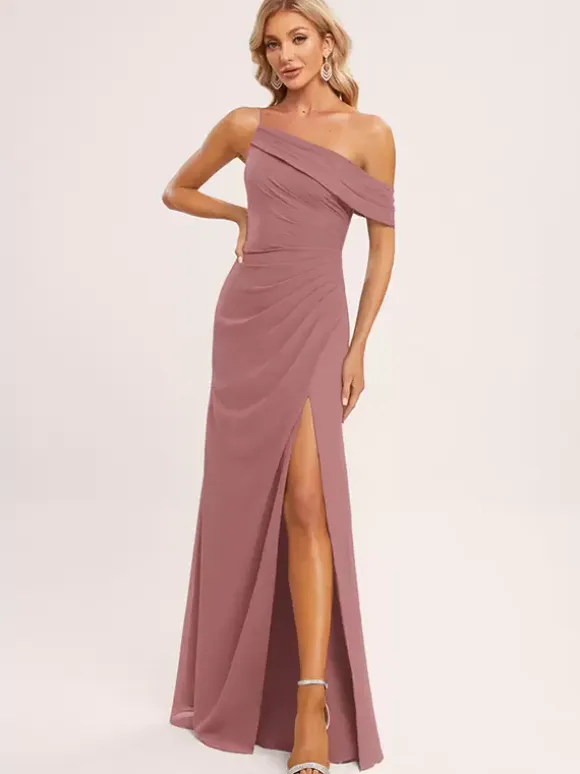 Bridesmaid Dresses A-Line Floor-Length Zipper Chiffon Wedding Party Dress