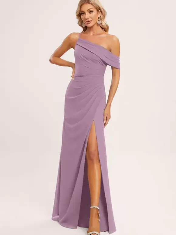 Bridesmaid Dresses A-Line Floor-Length Zipper Chiffon Wedding Party Dress