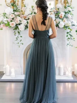 Bridesmaid Dresses A-Line Sweetheart Neck Sleeveless Floor-Length Single Thread Tulle Green Wedding Party Dress Free Customization