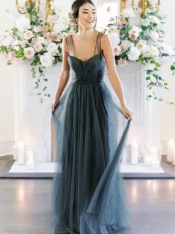 Bridesmaid Dresses A-Line Sweetheart Neck Sleeveless Floor-Length Single Thread Tulle Green Wedding Party Dress Free Customization
