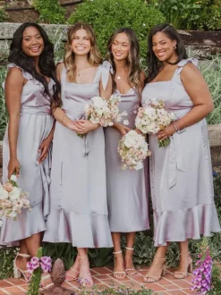 Bridesmaid Dresses A-Line Tea-Length Backless Formal Gowns Free Customization