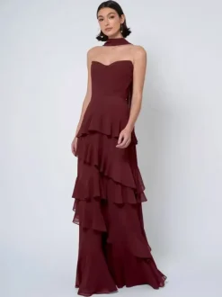 Bridesmaid Dresses Ball Gown Floor-Length Backless Chiffon Wedding Party Dress