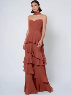 Bridesmaid Dresses Ball Gown Floor-Length Backless Chiffon Wedding Party Dress
