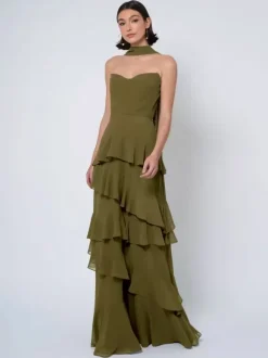 Bridesmaid Dresses Ball Gown Floor-Length Backless Chiffon Wedding Party Dress