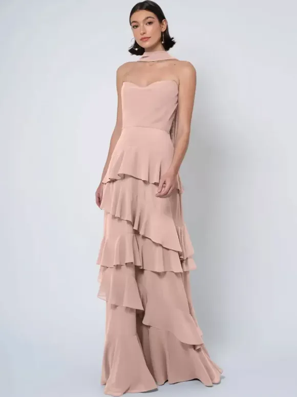Bridesmaid Dresses Ball Gown Floor-Length Backless Chiffon Wedding Party Dress