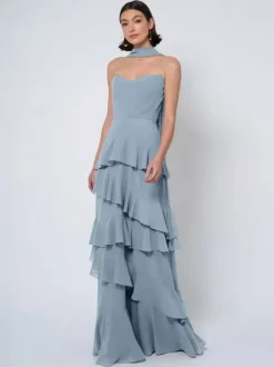 Bridesmaid Dresses Ball Gown Floor-Length Backless Chiffon Wedding Party Dress
