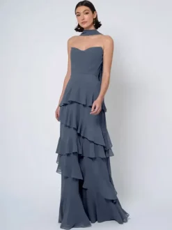 Bridesmaid Dresses Ball Gown Floor-Length Backless Chiffon Wedding Party Dress