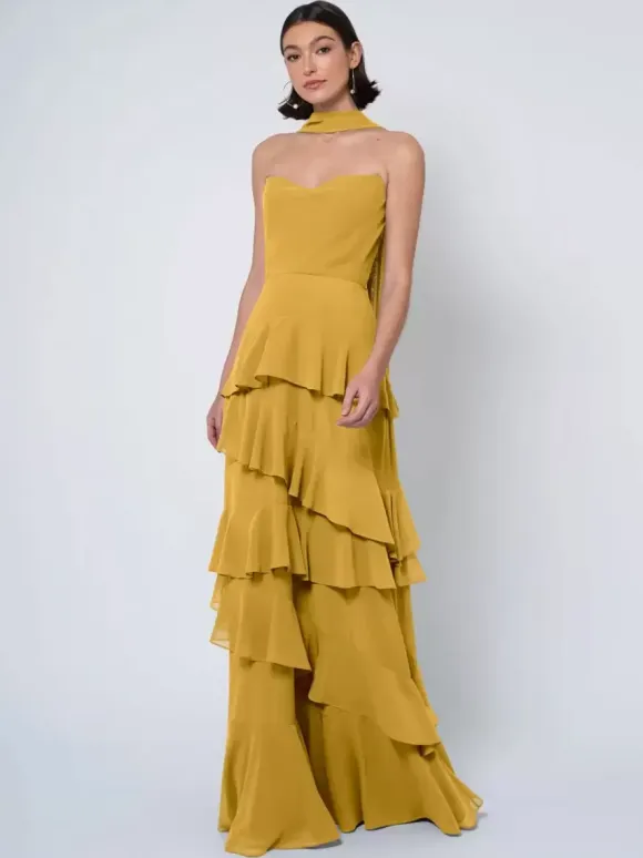 Bridesmaid Dresses Ball Gown Floor-Length Backless Chiffon Wedding Party Dress