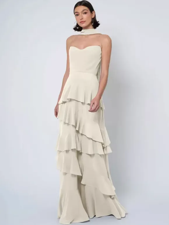 Bridesmaid Dresses Ball Gown Floor-Length Backless Chiffon Wedding Party Dress