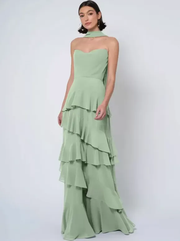 Bridesmaid Dresses Ball Gown Floor-Length Backless Chiffon Wedding Party Dress