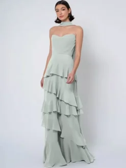 Bridesmaid Dresses Ball Gown Floor-Length Backless Chiffon Wedding Party Dress