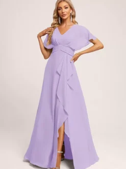 Bridesmaid Dresses Ball Gown Floor-Length Zipper Chiffon Wedding Party Dress