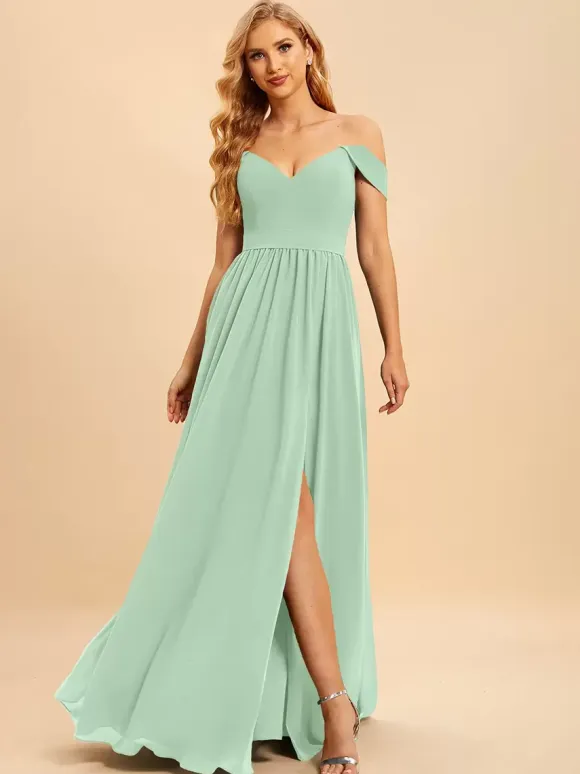 Bridesmaid Dresses Chiffon Ball Gown Floor-Length Wedding Party Dress