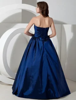 Bridesmaid Dresses Long Royal Blue Taffeta Evening Dress Floor Length Strapless A Line Pleated Prom Dress