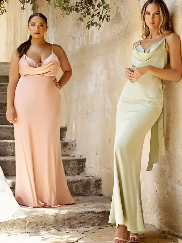 Bridesmaid Dresses Mermaid Floor-Length Zipper Elastic Silk Like Satin Prom Dress