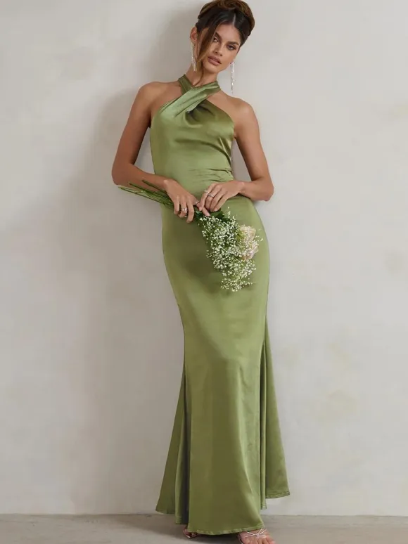 Bridesmaid Dresses Mermaid Floor-Length Zipper Satin Fabric Wedding Party Dress