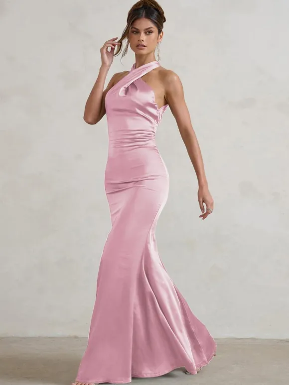 Bridesmaid Dresses Mermaid Floor-Length Zipper Satin Fabric Wedding Party Dress