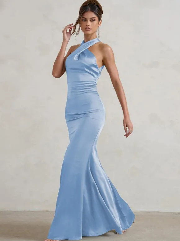 Bridesmaid Dresses Mermaid Floor-Length Zipper Satin Fabric Wedding Party Dress