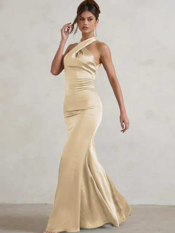 Bridesmaid Dresses Mermaid Floor-Length Zipper Satin Fabric Wedding Party Dress