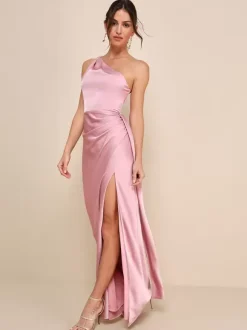 Bridesmaid Dresses One Shoulder High Slit Ruching Mermaid Prom Maxi Dress