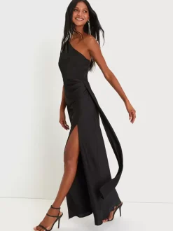 Bridesmaid Dresses One Shoulder High Slit Ruching Mermaid Prom Maxi Dress