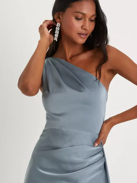 Bridesmaid Dresses One Shoulder High Slit Ruching Mermaid Prom Maxi Dress
