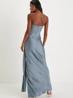Bridesmaid Dresses One Shoulder High Slit Ruching Mermaid Prom Maxi Dress