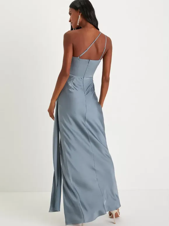 Bridesmaid Dresses One Shoulder High Slit Ruching Mermaid Prom Maxi Dress