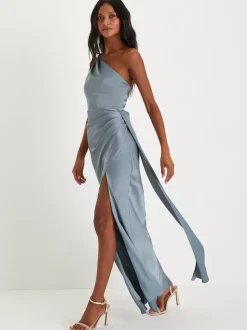 Bridesmaid Dresses One Shoulder High Slit Ruching Mermaid Prom Maxi Dress