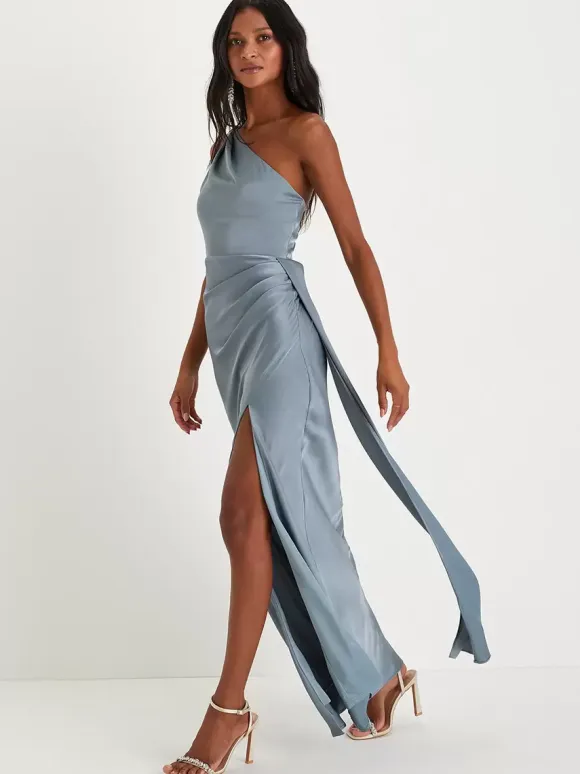 Bridesmaid Dresses One Shoulder High Slit Ruching Mermaid Prom Maxi Dress