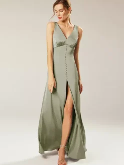 Bridesmaid Dresses Satin Fabric A-Line Floor-Length Prom Dress