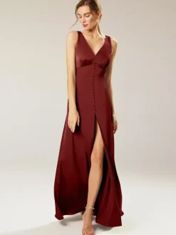 Bridesmaid Dresses Satin Fabric A-Line Floor-Length Prom Dress