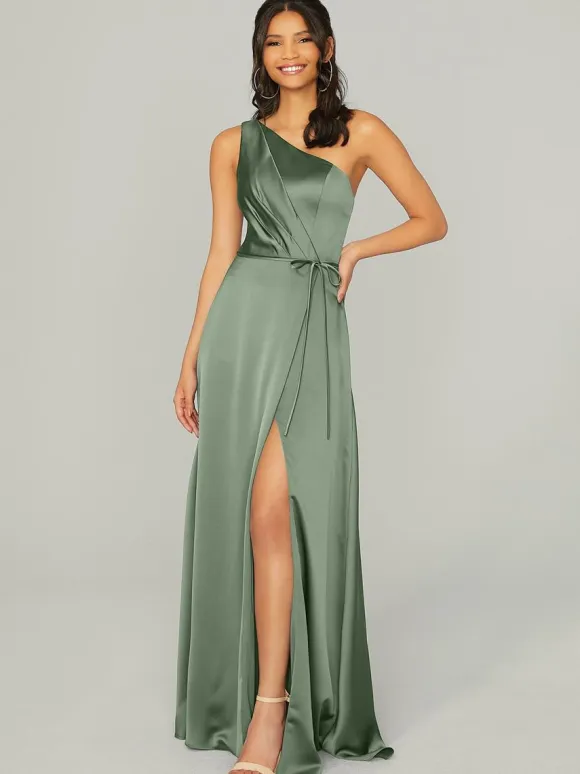 Bridesmaid Dresses Satin Fabric A-Line Floor-Length Wedding Party Dress
