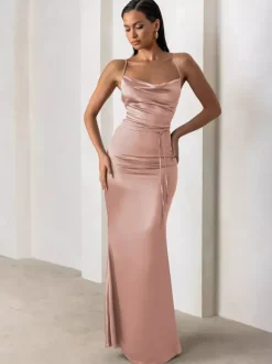 Bridesmaid Dresses Sheath Floor-Length Zipper Satin Fabric Formal Gowns