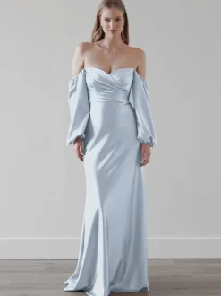 Bridesmaid Dresses Sheath Floor-Length Zipper Elastic Silk Like Satin Wedding Party Dress