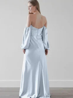 Bridesmaid Dresses Sheath Floor-Length Zipper Elastic Silk Like Satin Wedding Party Dress